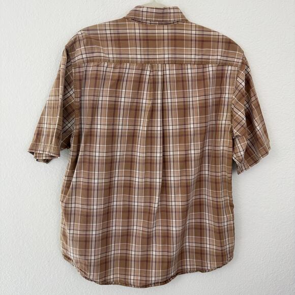 Carhartt Mens Short Sleeve Button Shirt Size L 100% Cotton Work Plaid Tan - Picture 3 of 7